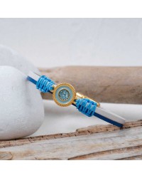 Glittered Enamel Leather Bracelet Handmade leather bracelet with gold-plated metal parts and glittered enamel