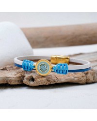Glittered Enamel Leather Bracelet Handmade leather bracelet with gold-plated metal parts and glittered enamel