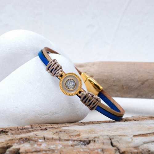 Δερμάτινο Βραχιόλι Glittered Enamel Χειροποίητο δερμάτινο βραχιόλι με επίχρυσα στοιχεία και σμάλτο γκλίτερ