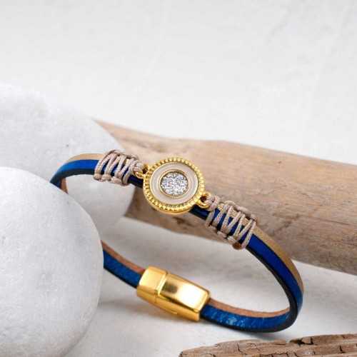 Δερμάτινο Βραχιόλι Glittered Enamel Χειροποίητο δερμάτινο βραχιόλι με επίχρυσα στοιχεία και σμάλτο γκλίτερ