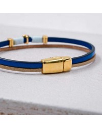 Women's Bracelet made of Leather Handmade leather bracelet with gold-plated metal parts and enamelled evil eye