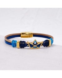 Leather bracelet with gold-plated enamelled boat Handmade leather bracelet with gold-plated metal parts and enamelled boat