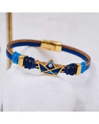 Leather bracelet with gold-plated enamelled boat Handmade leather bracelet with gold-plated metal parts and enamelled boat