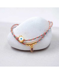 Βραχιόλι με Ματάκι Golden Thread Χειροποίητο βραχιόλι από κορδόνι με επίχρυσα στοιχεία και σμάλτο