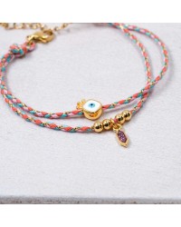 Βραχιόλι με Ματάκι Golden Thread Χειροποίητο βραχιόλι από κορδόνι με επίχρυσα στοιχεία και σμάλτο