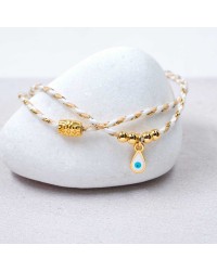 Golden Thread Bracelet with Evil Eye Handmade bracelet made of cord with gold-plated metal parts and enamel