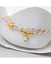 Golden Thread Bracelet with Evil Eye Handmade bracelet made of cord with gold-plated metal parts and enamel