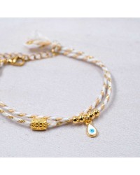 Golden Thread Bracelet with Evil Eye Handmade bracelet made of cord with gold-plated metal parts and enamel