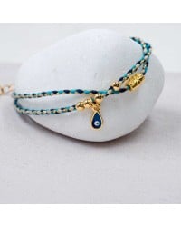 Βραχιόλι με Ματάκι Golden Thread Χειροποίητο βραχιόλι από κορδόνι με επίχρυσα στοιχεία και σμάλτο