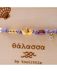 Golden Boat Macrame Bracelet Handmade macrame bracelet with gold-plated boat and enamelled evil eye