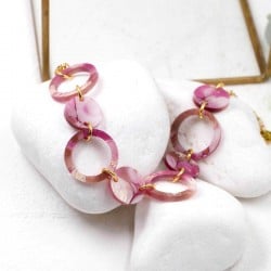 Women's chain bracelet with 24K gold-plating and plexiglass round parts