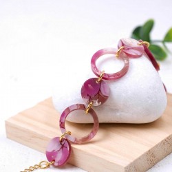 Women's chain bracelet with 24K gold-plating and plexiglass round parts
