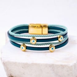 Δερμάτινο Βραχιόλι Pebble Evil Eyes Χειροποίητο δερμάτινο βραχιόλι με επίχρυσα στοιχεία και ματάκια από σμάλτο