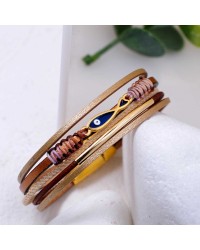 Δερμάτινο Βραχιόλι Enamelled Fish Χειροποίητο δερμάτινο βραχιόλι με επίχρυσα στοιχεία και ψαράκι από σμάλτο