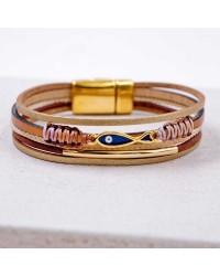 Δερμάτινο Βραχιόλι Enamelled Fish Χειροποίητο δερμάτινο βραχιόλι με επίχρυσα στοιχεία και ψαράκι από σμάλτο