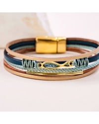 Δερμάτινο Βραχιόλι Enamelled Fish Χειροποίητο δερμάτινο βραχιόλι με επίχρυσα στοιχεία και ψαράκι από σμάλτο