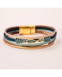 Δερμάτινο Βραχιόλι Enamelled Fish Χειροποίητο δερμάτινο βραχιόλι με επίχρυσα στοιχεία και ψαράκι από σμάλτο