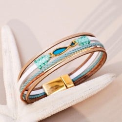 Δερμάτινο Βραχιόλι Enamelled Fish Χειροποίητο δερμάτινο βραχιόλι με επίχρυσα στοιχεία και ψαράκι από σμάλτο