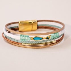 Δερμάτινο Βραχιόλι Enamelled Fish Χειροποίητο δερμάτινο βραχιόλι με επίχρυσα στοιχεία και ψαράκι από σμάλτο
