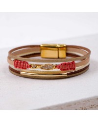 Enamelled Fish Leather Bracelet Handmade leather bracelet with gold-plated metal parts and enamelled little fish
