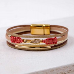 Δερμάτινο Βραχιόλι Enamelled Fish Χειροποίητο δερμάτινο βραχιόλι με επίχρυσα στοιχεία και ψαράκι από σμάλτο