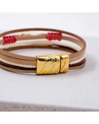 Enamelled Fish Leather Bracelet Handmade leather bracelet with gold-plated metal parts and enamelled little fish