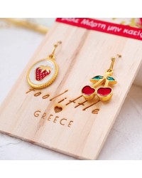 Σκουλαρίκια Μαρτάκια με κερασάκια Χειροποίητα σκουλαρίκια μαρτάκια με επίχρυσα στοιχεία