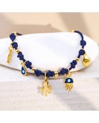 Βραχιόλι με θαλασσινά στοιχεία και μάτι Χειροποίητο βραχιόλι από κορδόνι με επίχρυσα στοιχεία και σμάλτο