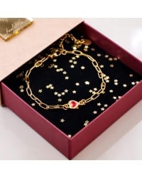 Βραχιόλι Αλυσίδα με Καρδιά από Σμάλτο Γυναικείο βραχιόλι αλυσίδα καρδιά με επιμετάλλωση χρυσό 24Κ