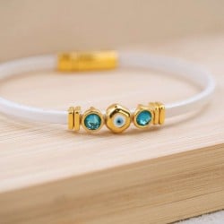 Δερμάτινο Βραχιόλι με Μάτι και Κρύσταλλα Χειροποίητο δερμάτινο βραχιόλι με επίχρυσο μάτι και κρύσταλλα