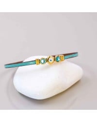 Evil Eye and Crystals Leather Bracelet Handmade leather bracelet with gold-plated enamelled evil eye