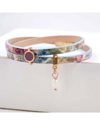 Leather Double-wrapped Bracelet Handmade double-wrapped leather bracelet with enamel and fresh water pearl