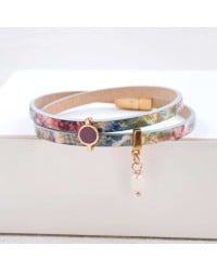 Leather Double-wrapped Bracelet Handmade double-wrapped leather bracelet with enamel and fresh water pearl