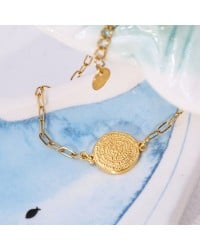 Chain stainless steel bracelet with metallic Phaistos Disc Gold-plated link chain bracelet made of stainless steel