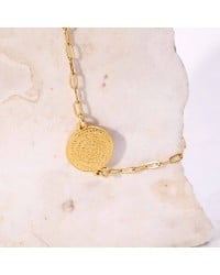 Chain stainless steel bracelet with metallic Phaistos Disc Gold-plated link chain bracelet made of stainless steel