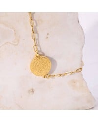 Chain stainless steel bracelet with metallic Phaistos Disc Gold-plated link chain bracelet made of stainless steel