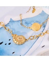 Chain stainless steel bracelet with metallic Phaistos Disc Gold-plated link chain bracelet made of stainless steel