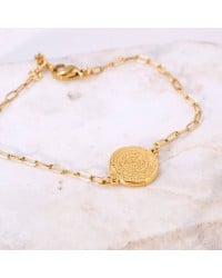 Chain stainless steel bracelet with metallic Phaistos Disc Gold-plated link chain bracelet made of stainless steel