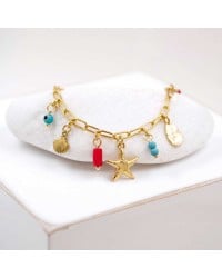 Chain bracelet with sea elements and evil eye Handmade bracelet made of chain with gold-plated metal parts