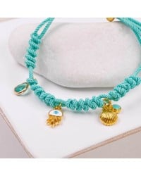 Cord bracelet with sea elements and evil eye Handmade bracelet made of cord with gold-plated metal parts