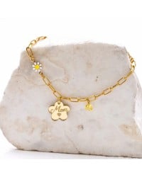 Chain Mom Bracelet made of stainless steel Gold-plated chain bracelet for mum with plexiglass engraved flower