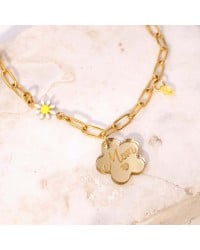 Chain Mom Bracelet made of stainless steel Gold-plated chain bracelet for mum with plexiglass engraved flower