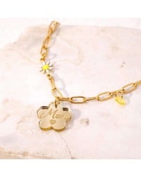 Chain Mom Bracelet made of stainless steel Gold-plated chain bracelet for mum with plexiglass engraved flower