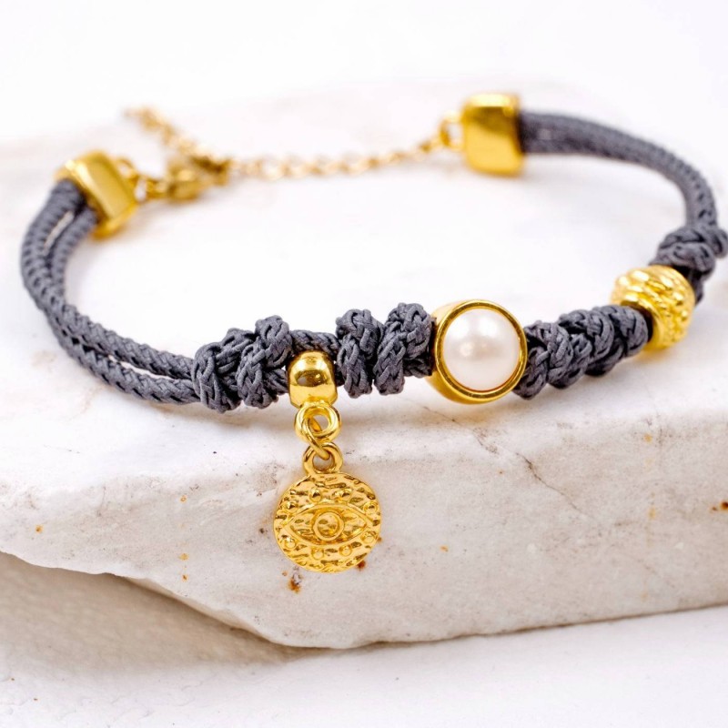 Βραχιόλι Κορδόνι με πέρλα Swarovski Χειροποίητο βραχιόλι με βαμβακερό κορδόνι και πέρλα Swarovski
