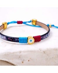 Leather bracelet with enamel evil eye Leather bracelet with enamel evil eye and metal parts in gold-plating