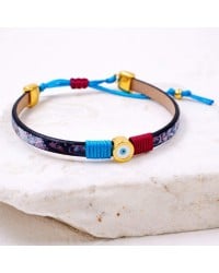 Leather bracelet with enamel evil eye Leather bracelet with enamel evil eye and metal parts in gold-plating