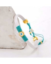 Leather bracelet with enamel evil eye Leather bracelet with enamel evil eye and metal parts in gold-plating