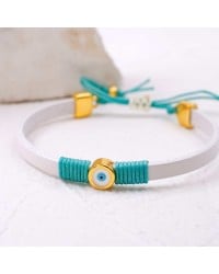 Leather bracelet with enamel evil eye Leather bracelet with enamel evil eye and metal parts in gold-plating