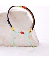 Leather bracelet with enamel evil eye Leather bracelet with enamel evil eye and metal parts in gold-plating