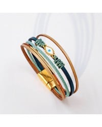 Leather bracelet with evil eye Handmade leather bracelet with gold-plated metal parts and enamelled evil eye